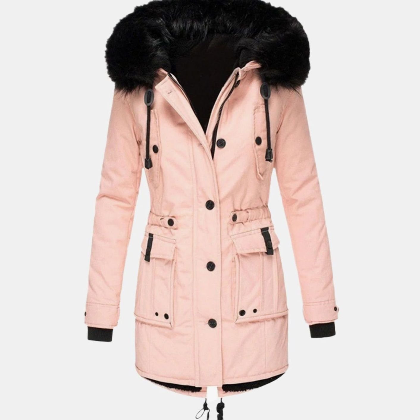 Women's Faux Fur Hood Fitted Parka Winter Coat