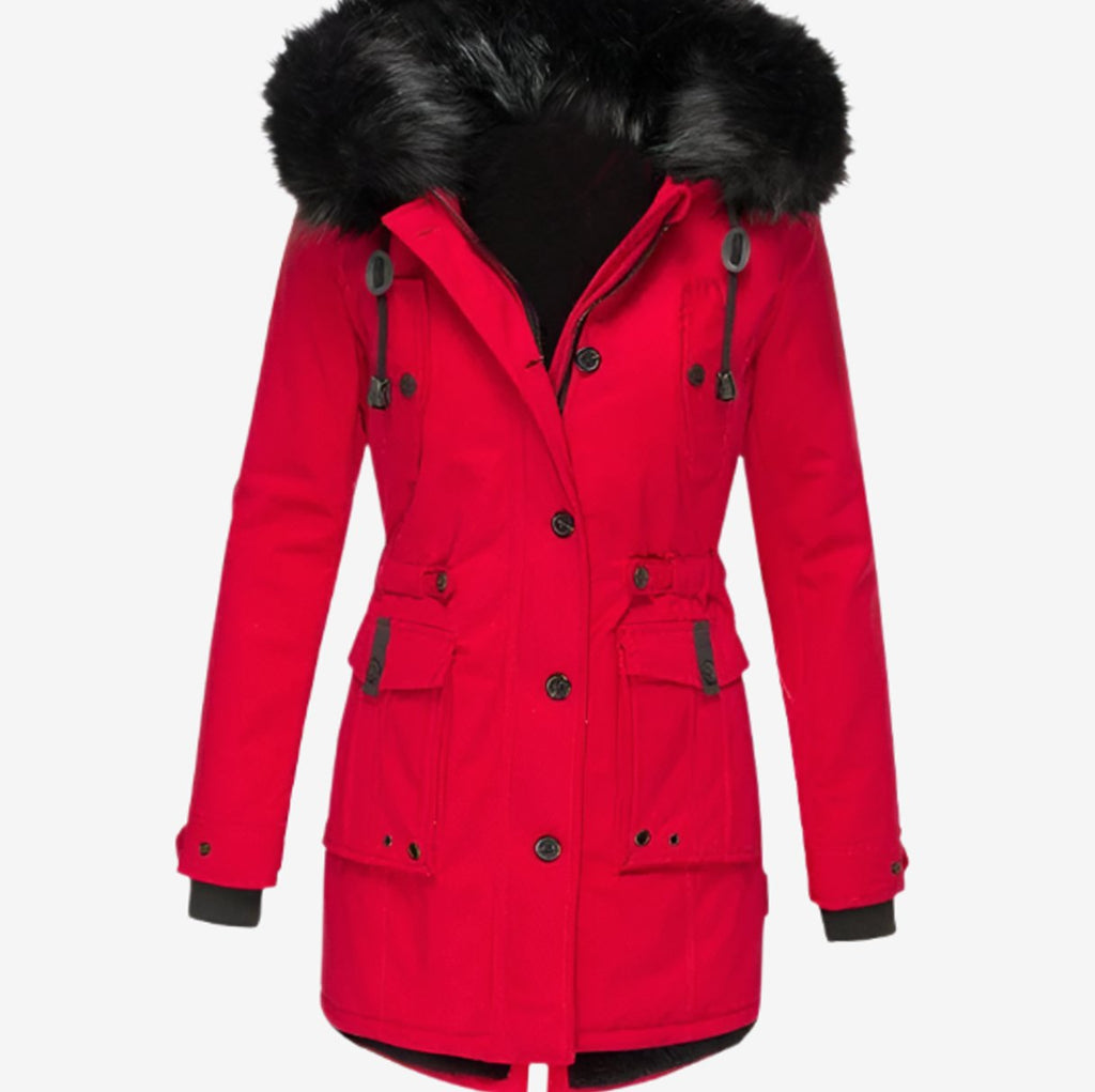 Women's Faux Fur Hood Fitted Parka Winter Coat
