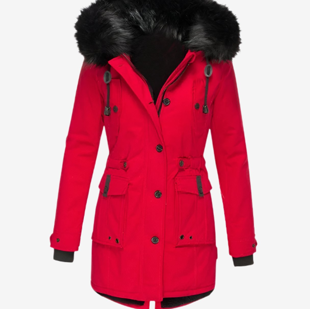 Women's Faux Fur Hood Fitted Parka Winter Coat