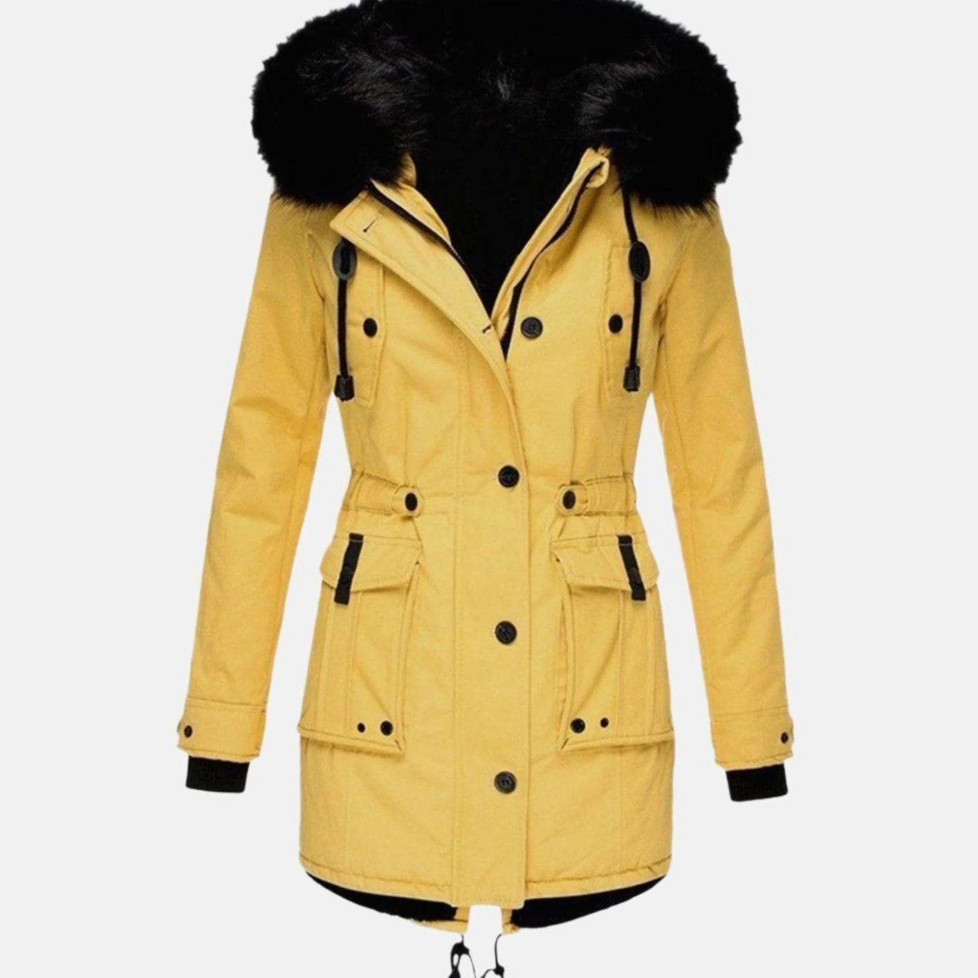 Women's Faux Fur Hood Fitted Parka Winter Coat