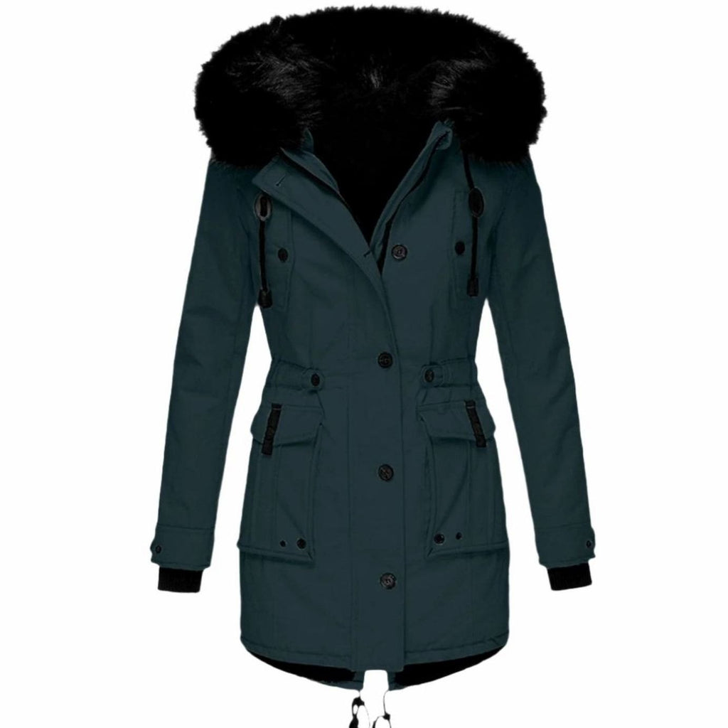 Women's Faux Fur Hood Fitted Parka Winter Coat