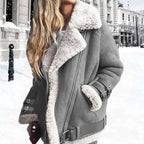 Women's Faux Fur Lined Oversized Suede Moto Jacket