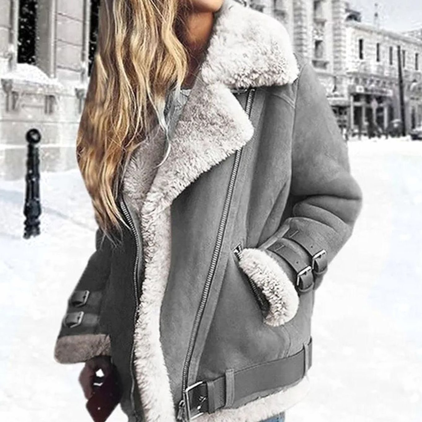 Women's Faux Fur Lined Oversized Suede Moto Jacket