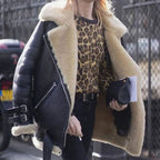 Women's Faux Fur Lined Oversized Suede Moto Jacket