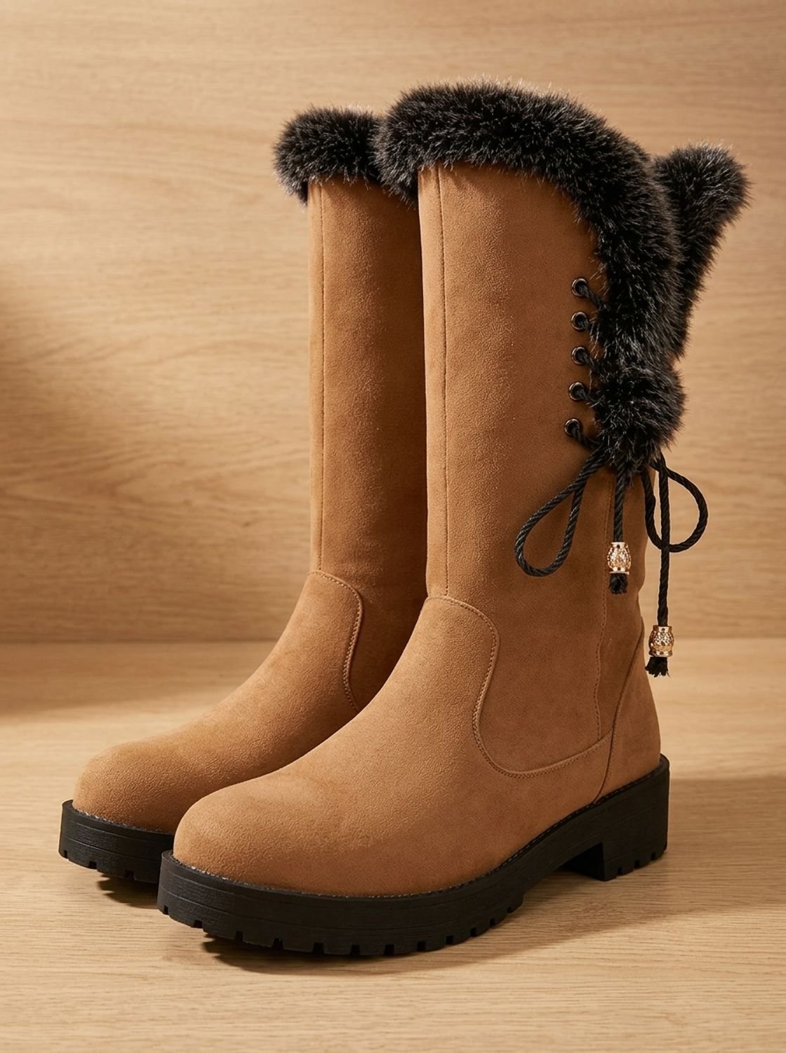 Women's Fur-Trimmed Cold-Weather Boots with Chunky Tread