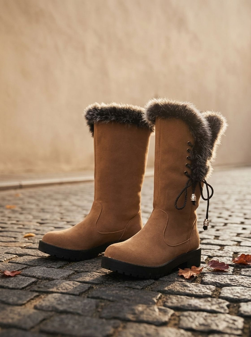 Women's Fur-Trimmed Cold-Weather Boots with Chunky Tread