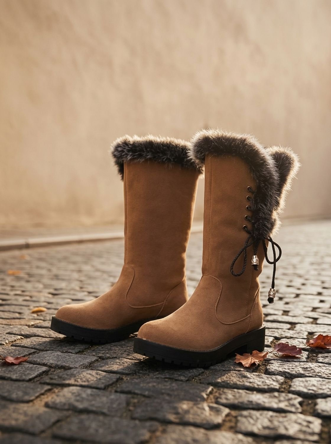 Women's Fur-Trimmed Cold-Weather Boots with Chunky Tread