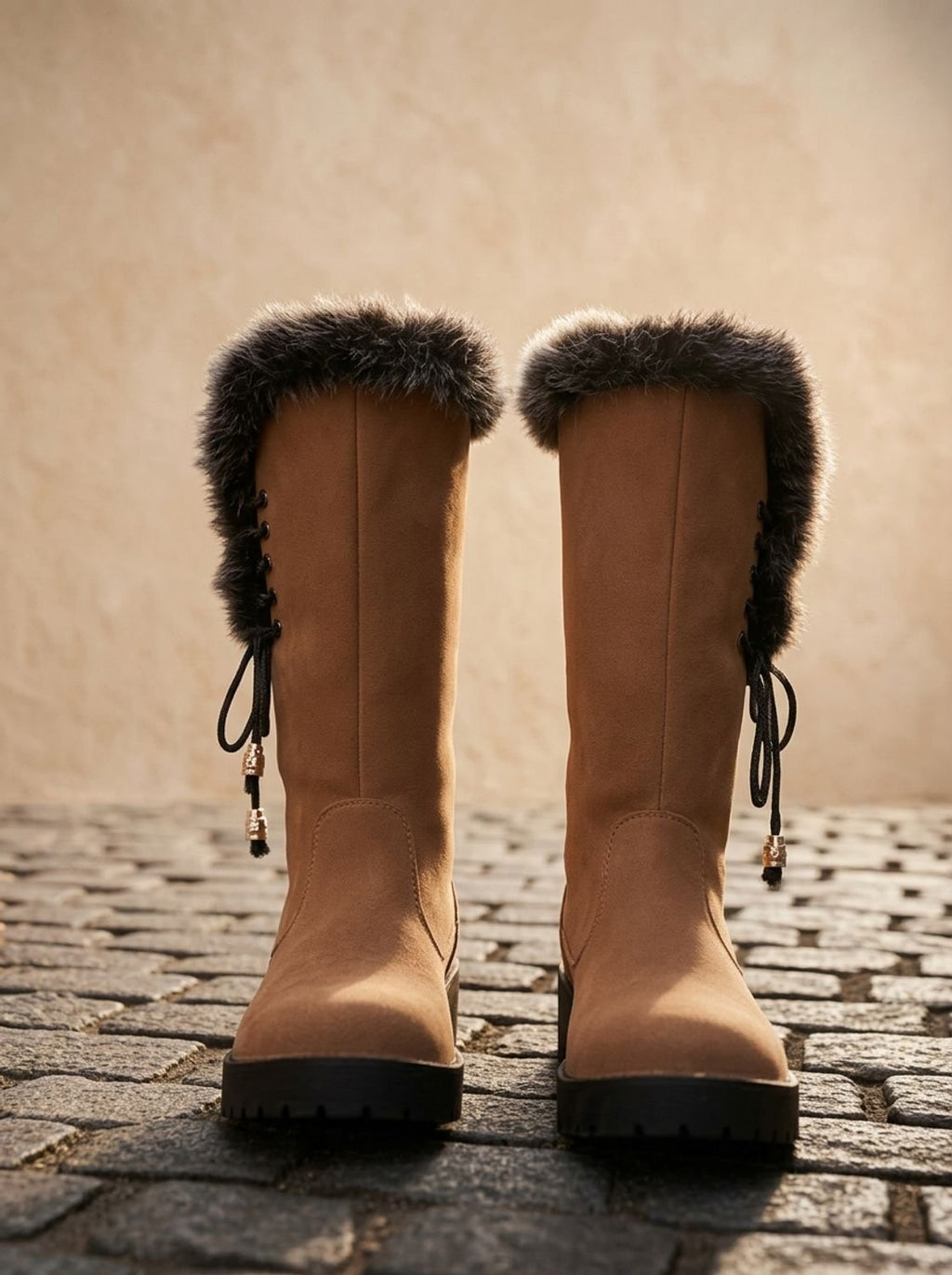 Women's Fur-Trimmed Cold-Weather Boots with Chunky Tread