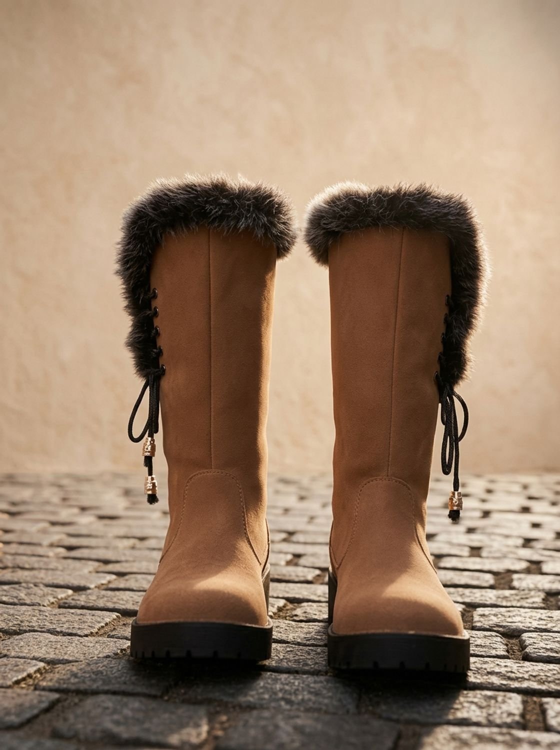 Women's Fur-Trimmed Cold-Weather Boots with Chunky Tread