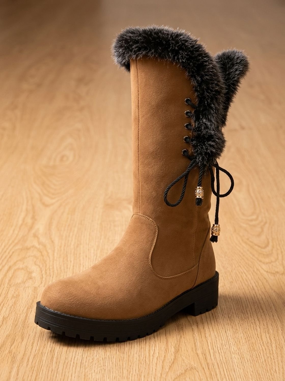Women's Fur-Trimmed Cold-Weather Boots with Chunky Tread