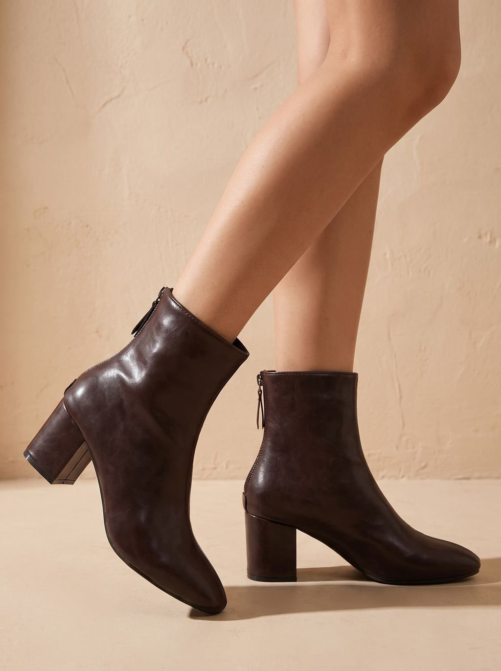 Women's Smooth Pointed Toe Side-Zip Booties with Block Heel