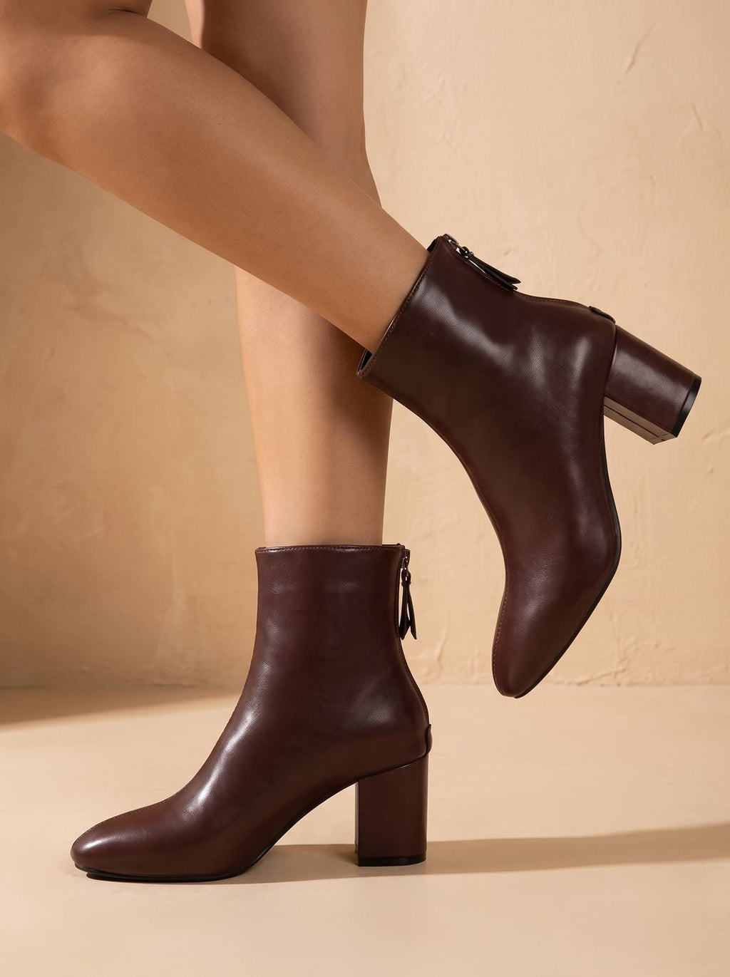 Women's Smooth Pointed Toe Side-Zip Booties with Block Heel