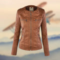 Women's Contrast Stitch Moto Jacket with Four Zip Pockets - Gold