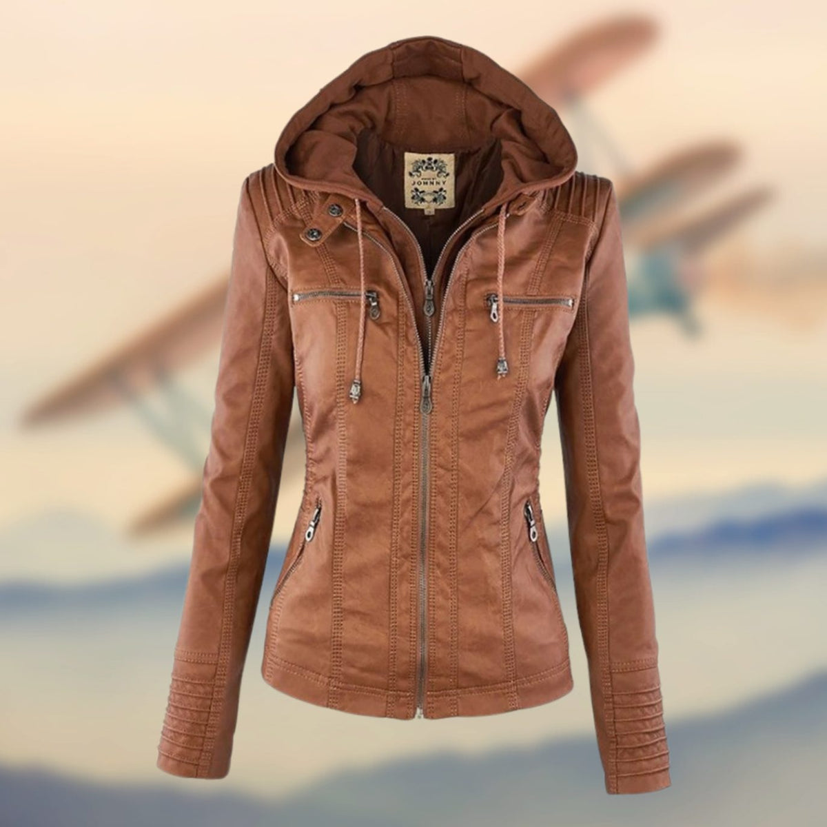 Women's Contrast Stitch Moto Jacket with Four Zip Pockets