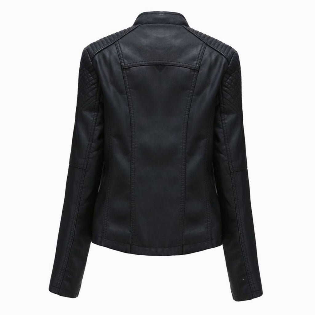Women's Tailored Faux Leather Zip Jacket with Zip Pockets