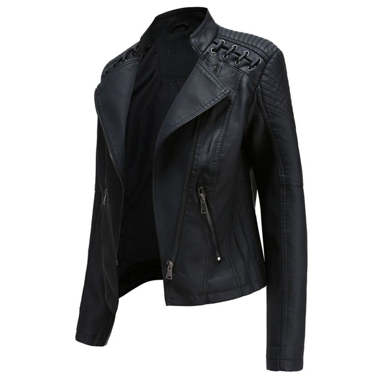 Women's Tailored Faux Leather Zip Jacket with Zip Pockets