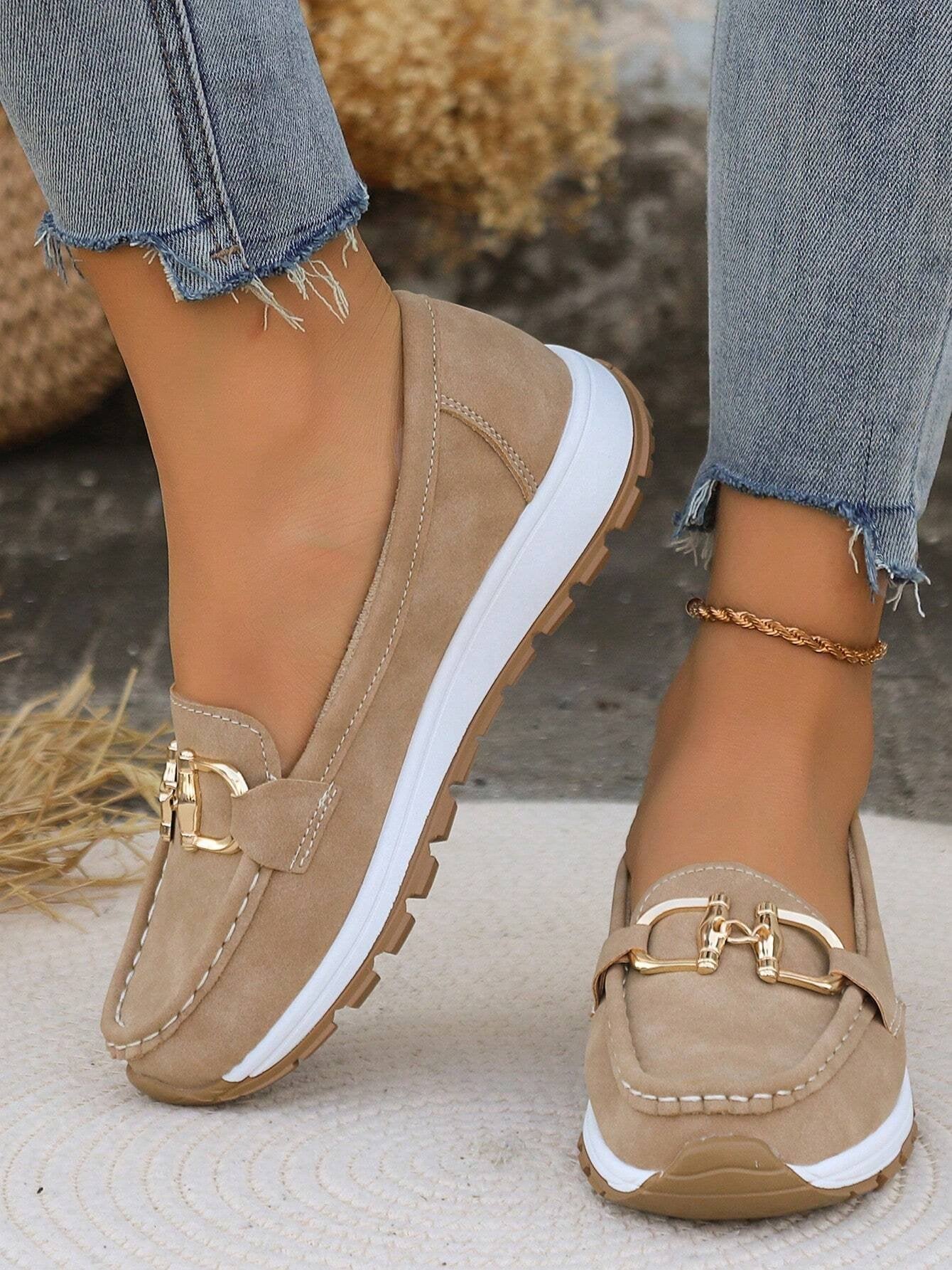 Women's Flat Loafers Slip-On Buckle Comfort Walking Shoes