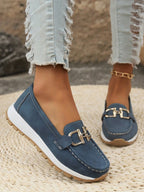 Women's Flat Loafers Slip-On Buckle Comfort Walking Shoes