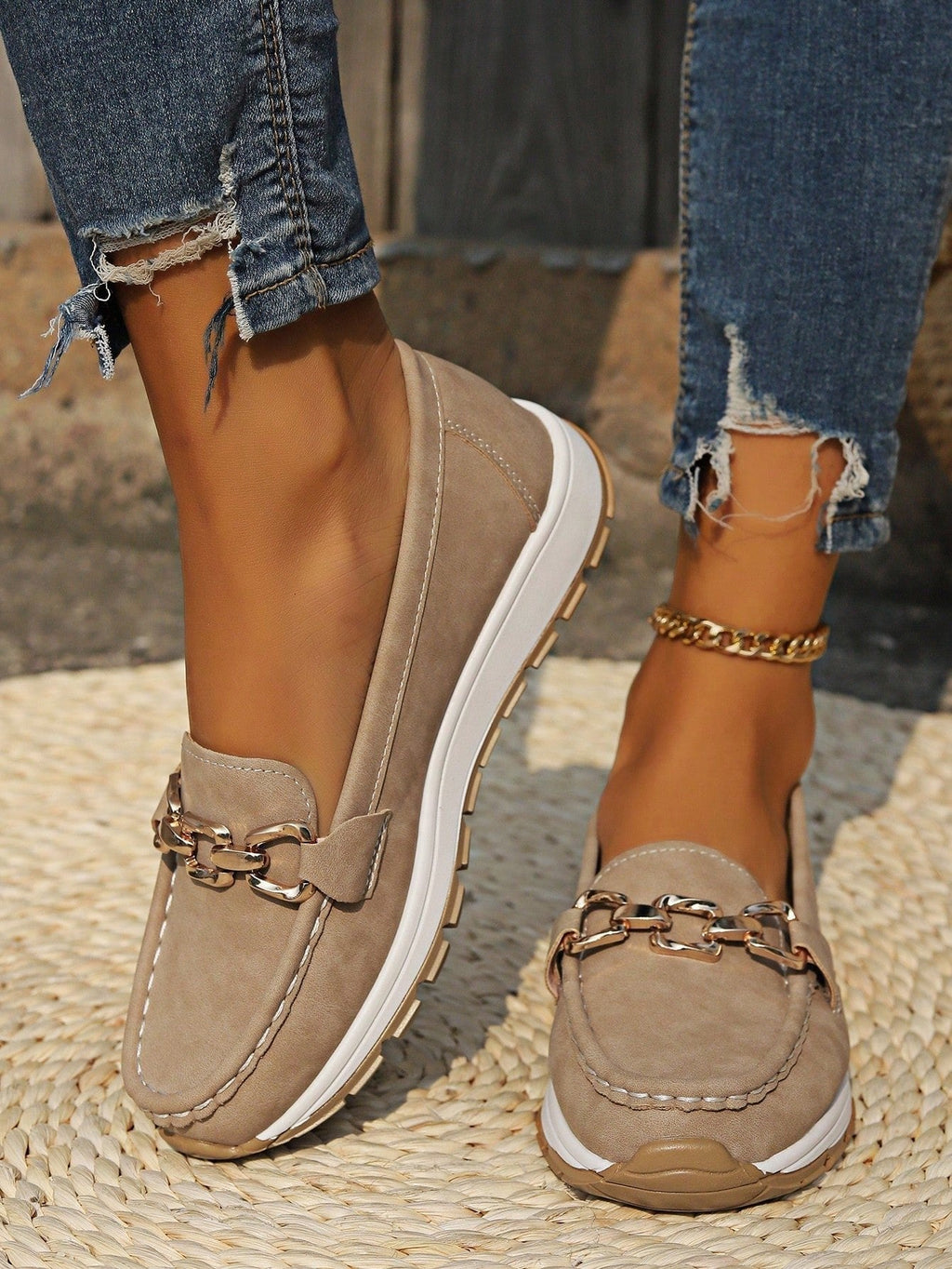 Women's Flat Loafers Slip-On Buckle Comfort Walking Shoes