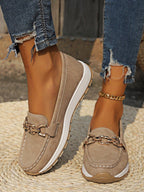Women's Flat Loafers Slip-On Buckle Comfort Walking Shoes