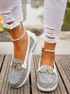 Women's Flat Loafers Slip-On Buckle Comfort Walking Shoes