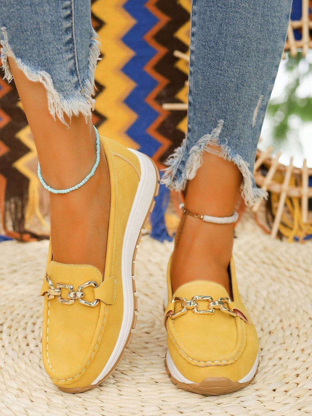 Women's Flat Loafers Slip-On Buckle Comfort Walking Shoes