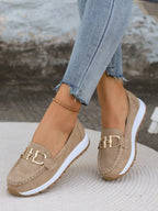 Women's Flat Loafers Slip-On Buckle Comfort Walking Shoes