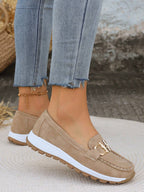 Women's Flat Loafers Slip-On Buckle Comfort Walking Shoes