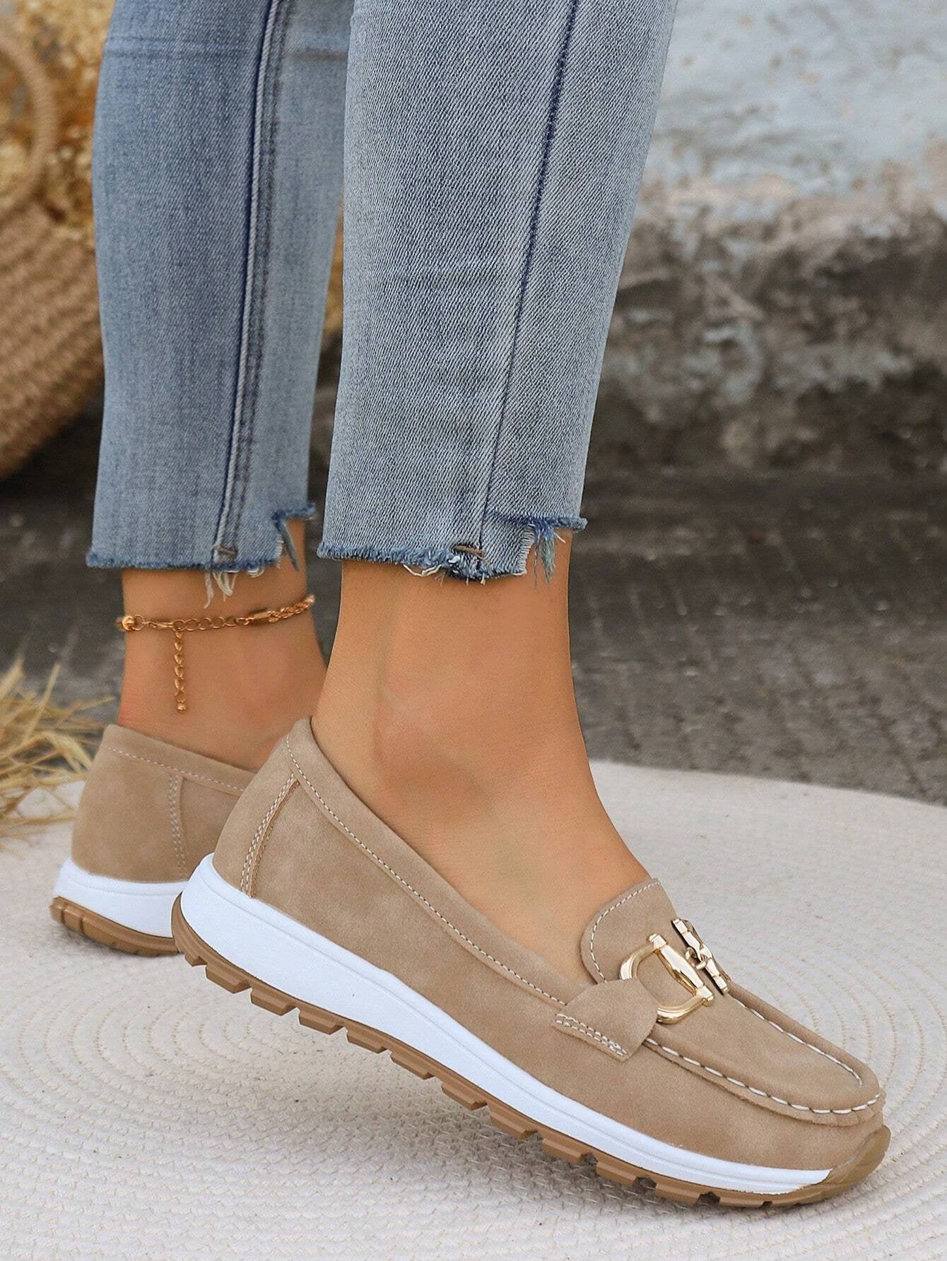 Women's Flat Loafers Slip-On Buckle Comfort Walking Shoes