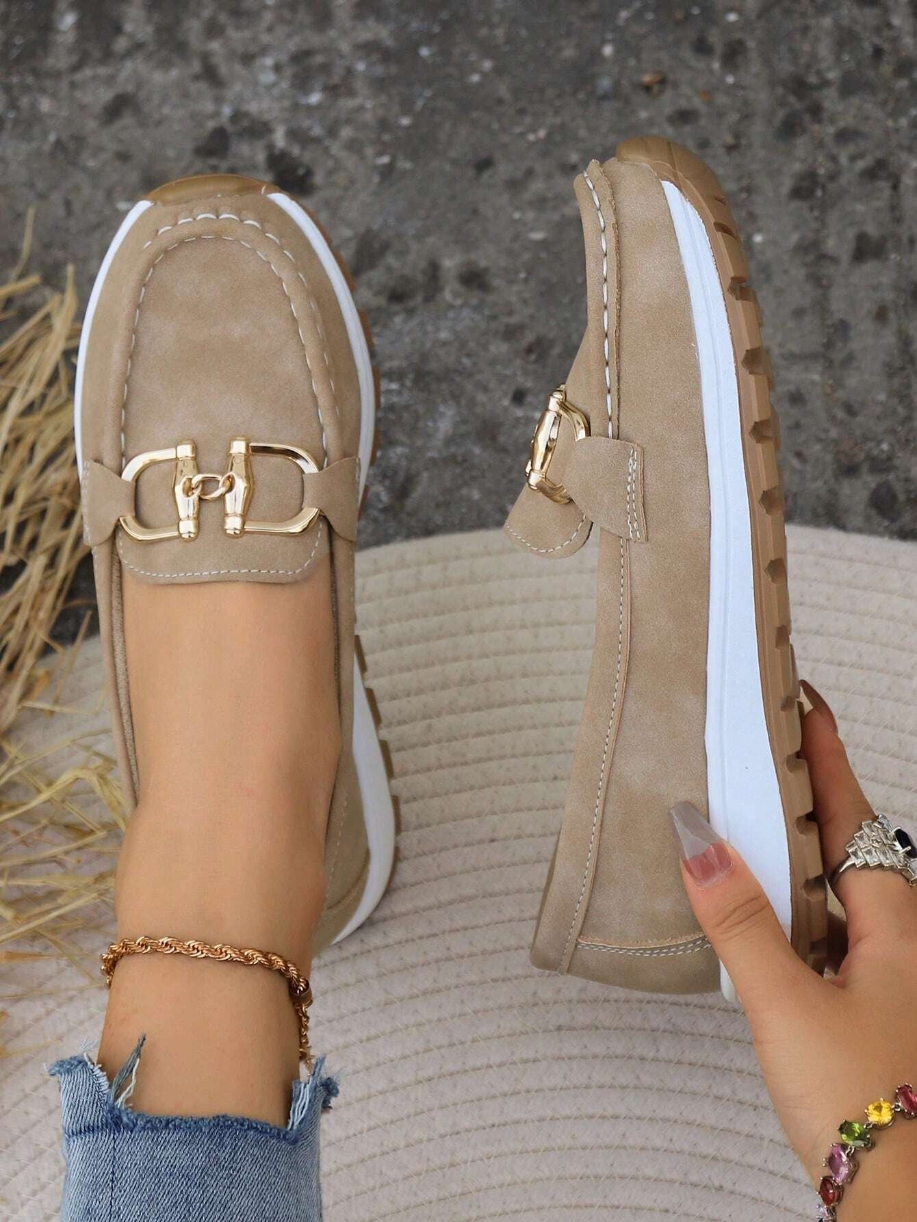 Women's Flat Loafers Slip-On Buckle Comfort Walking Shoes