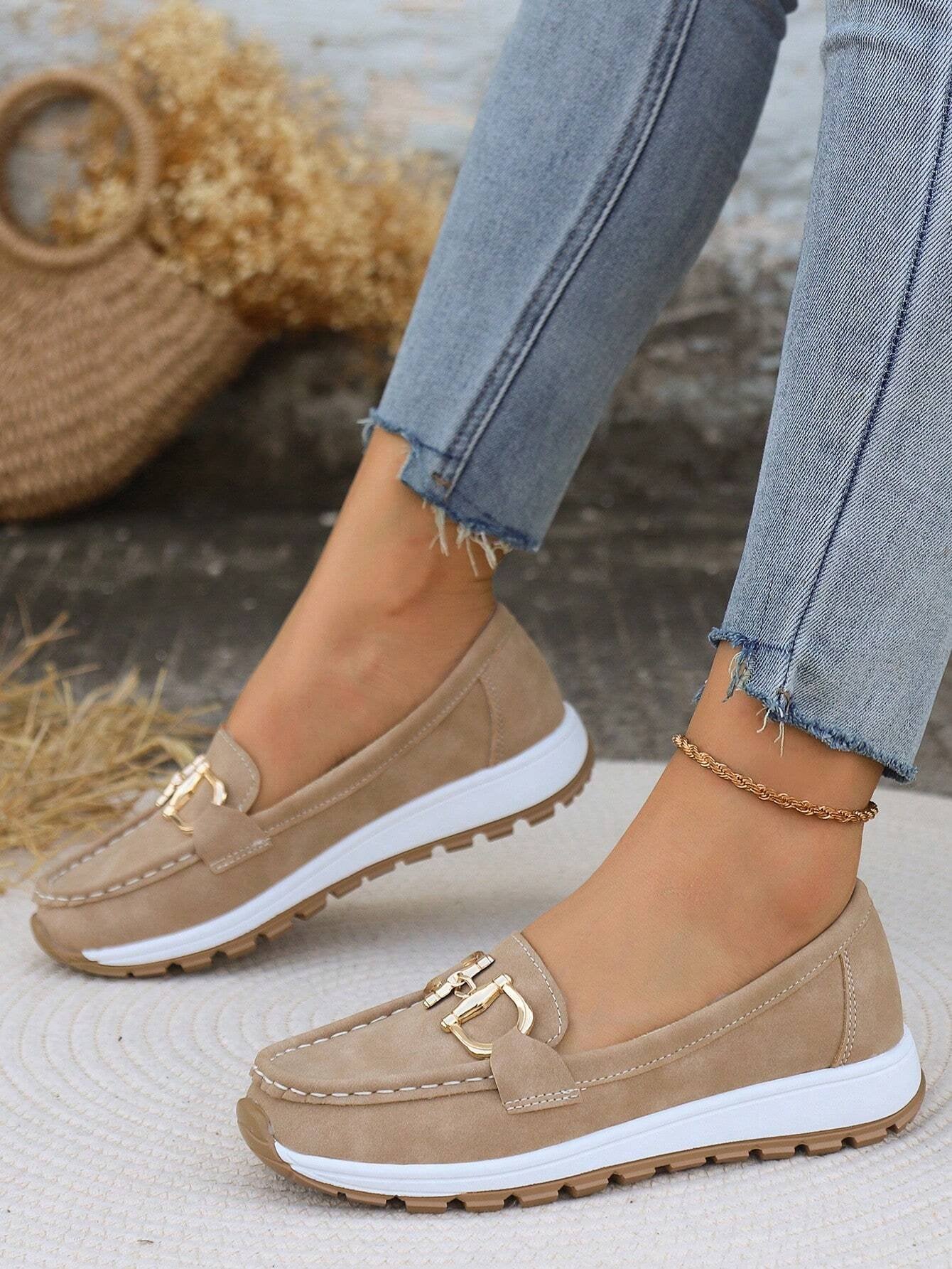 Women's Flat Loafers Slip-On Buckle Comfort Walking Shoes