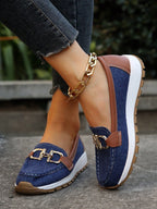 Women's Flat Loafers Slip-On Buckle Comfort Walking Shoes