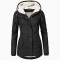 Women's Extended-Size Sherpa Lined Hooded Parka Jacket - Black
