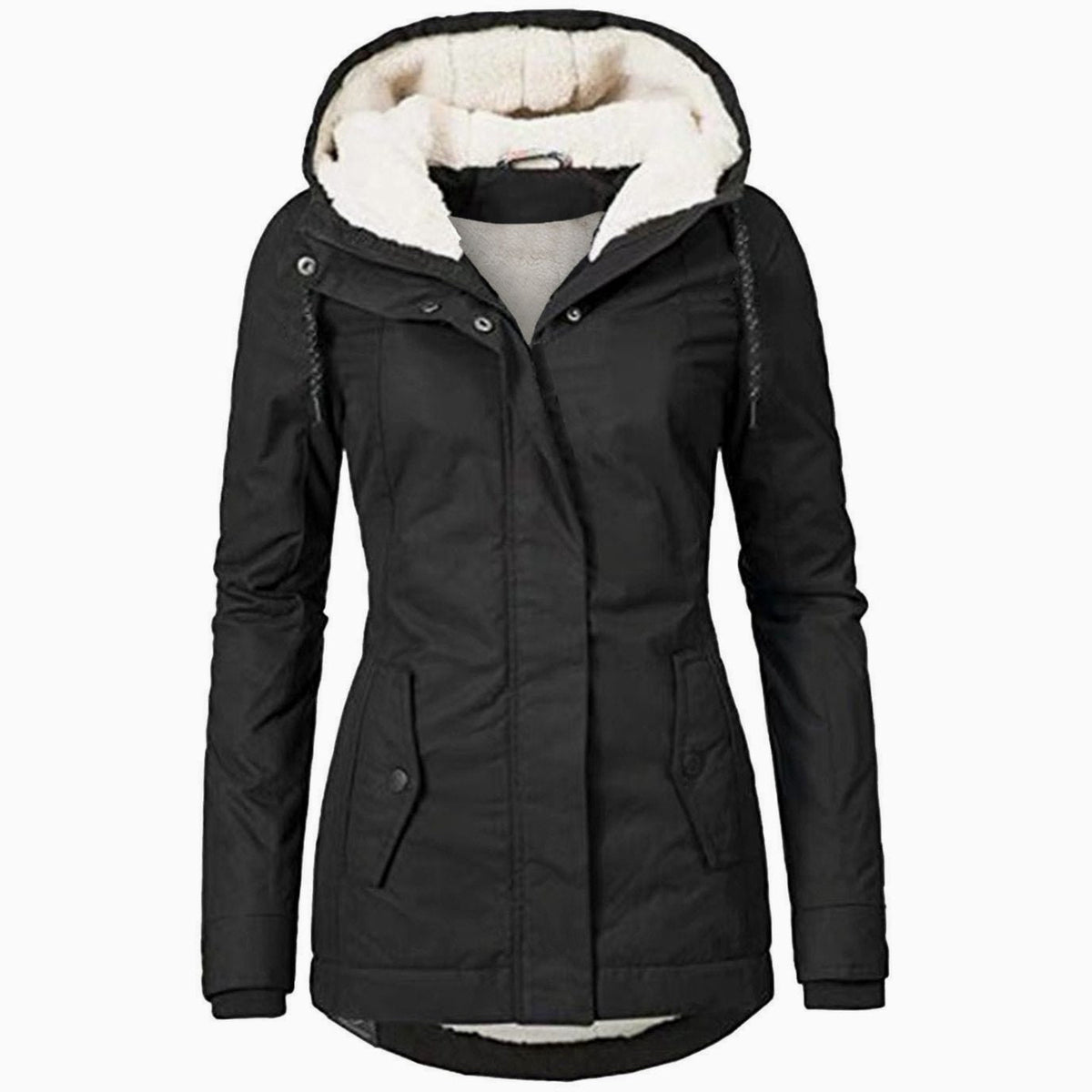 Women's Extended-Size Sherpa Lined Hooded Parka Jacket - Black