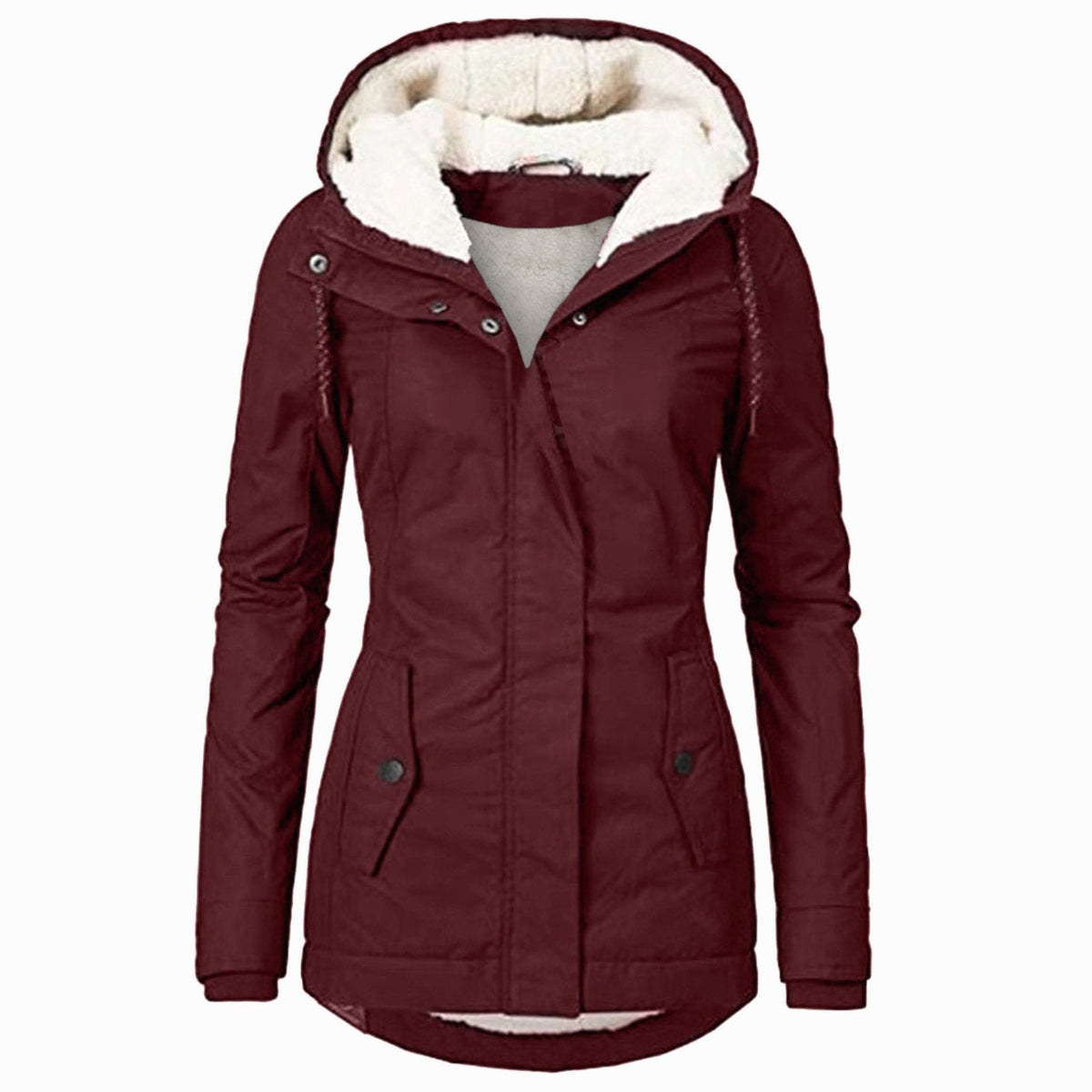Women's Extended-Size Sherpa Lined Hooded Parka Jacket - Burgundy