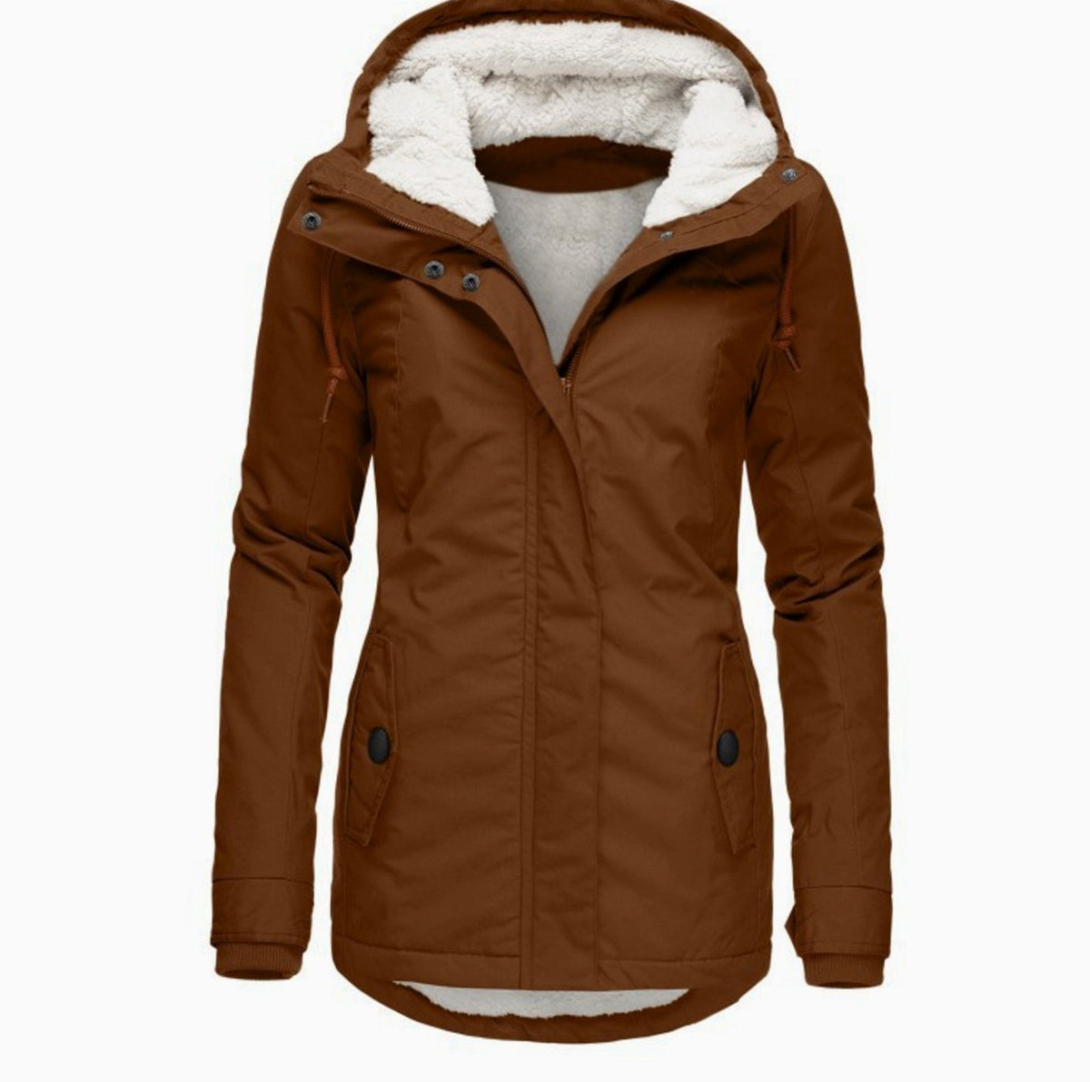 Women's Extended-Size Sherpa Lined Hooded Parka Jacket - Brown