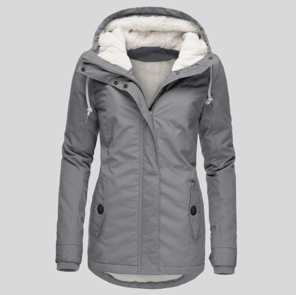 Women's Extended-Size Sherpa Lined Hooded Parka Jacket - Gray