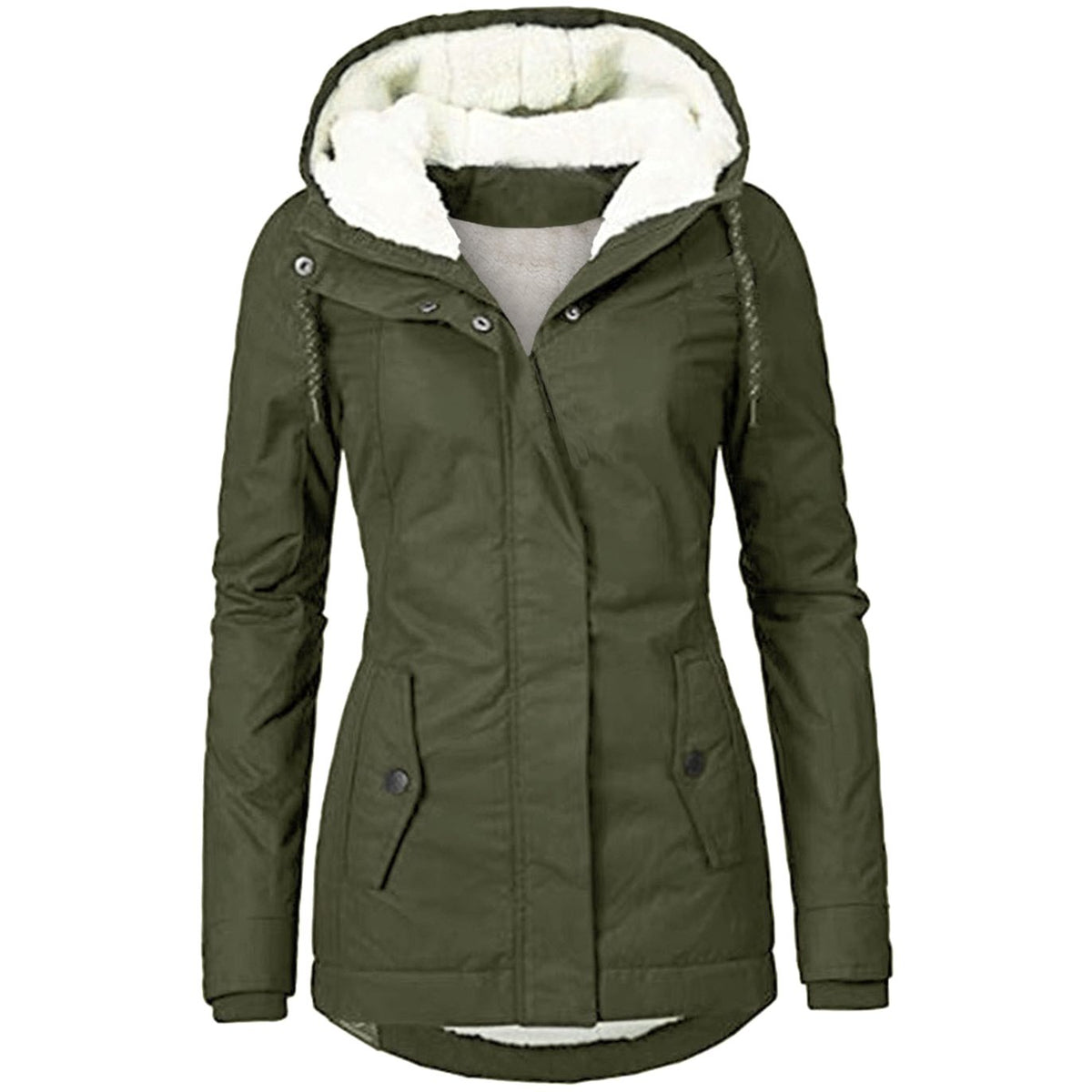 Women's Extended-Size Sherpa Lined Hooded Parka Jacket - Army Green