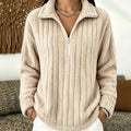 Women's Soft Fleece Lounge Sweater with Quarter-Zip Collar - Apricot
