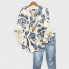 Women's Floral Blouse Ruffle Sleeves V-Neck Casual