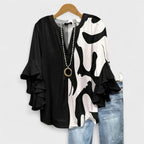 Women's Floral Blouse Ruffle Sleeves V-Neck Casual