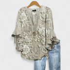 Women's Floral Blouse Ruffle Sleeves V-Neck Casual