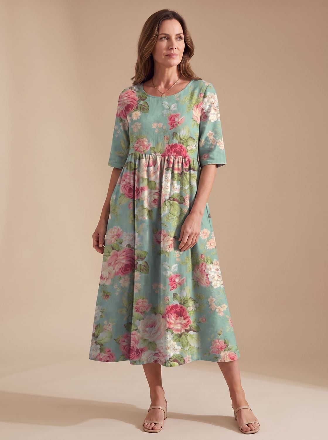 Women's Floral Embroidered Relaxed-Fit Occasion Dress