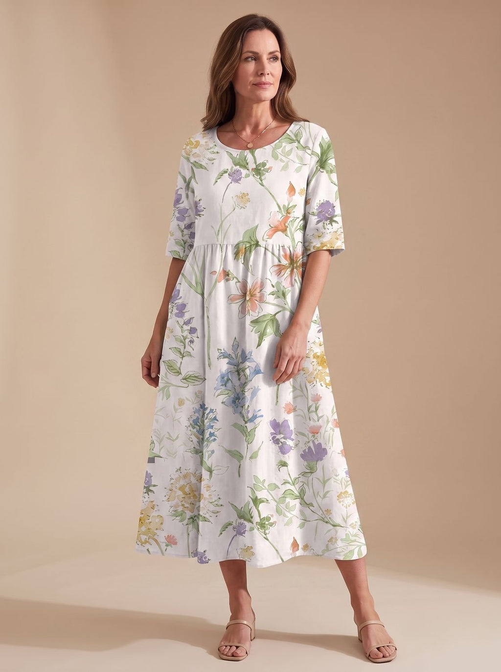 Women's Floral Embroidered Relaxed-Fit Occasion Dress