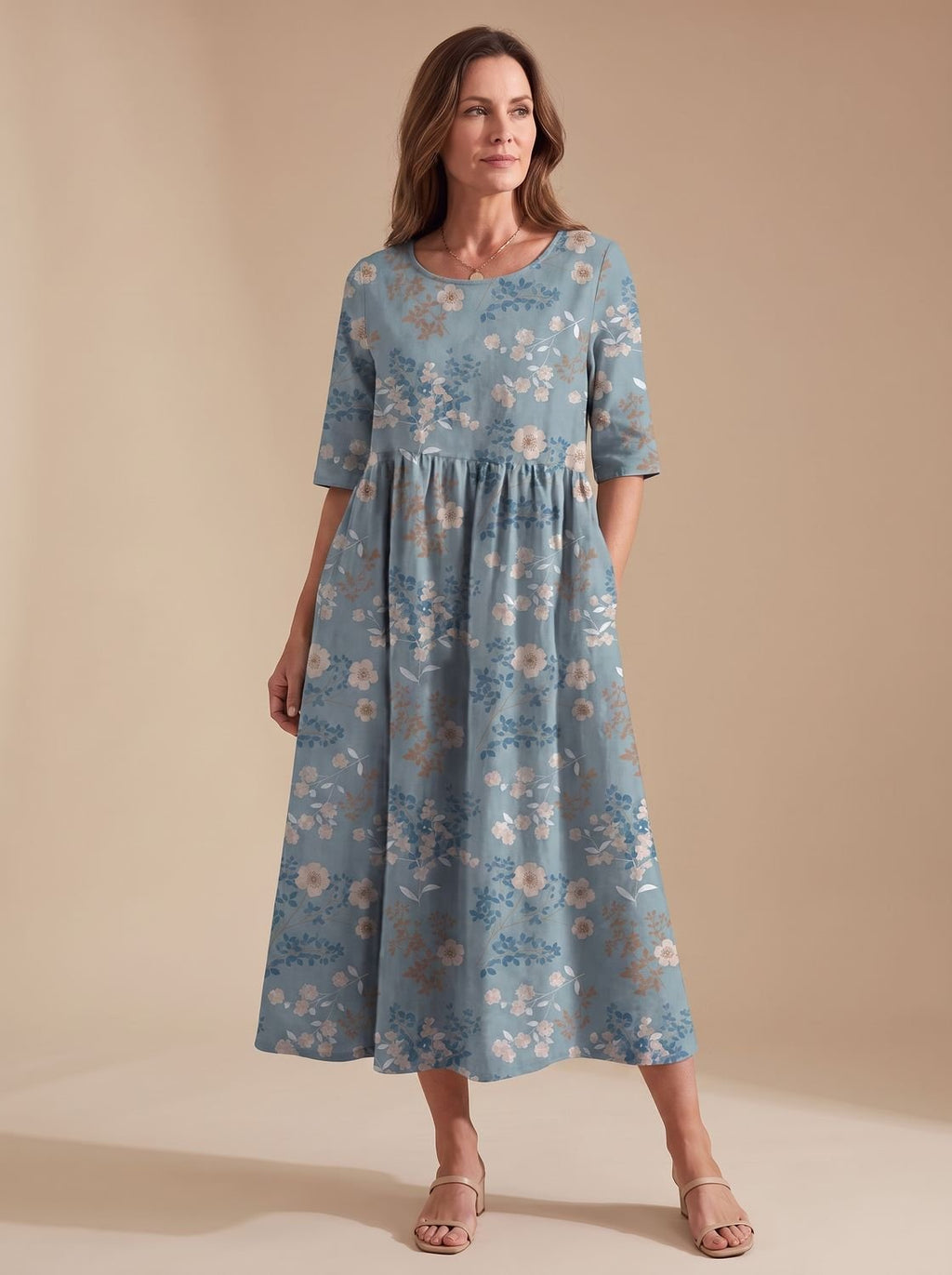 Women's Floral Embroidered Relaxed-Fit Occasion Dress