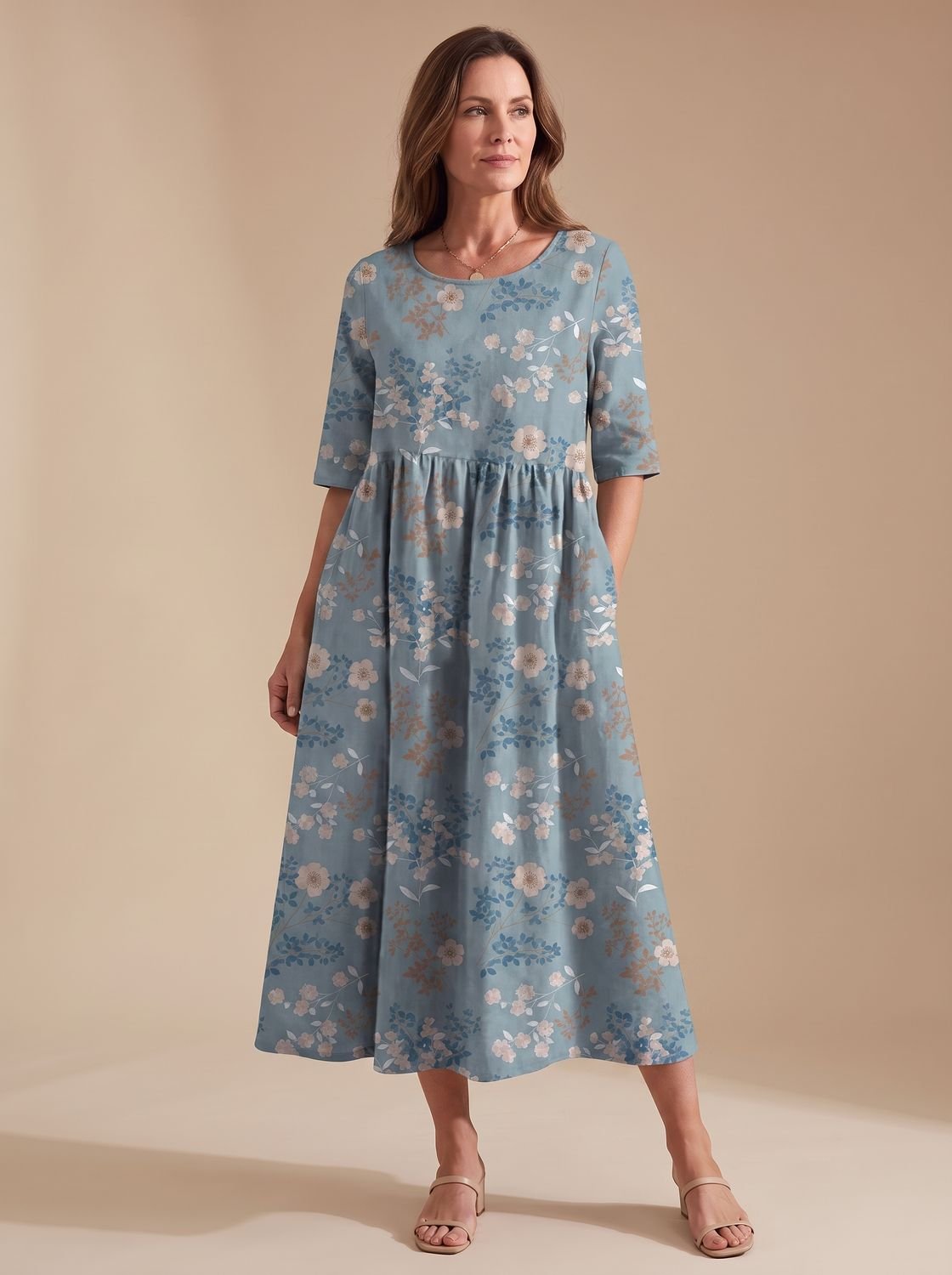 Women's Floral Embroidered Relaxed-Fit Occasion Dress