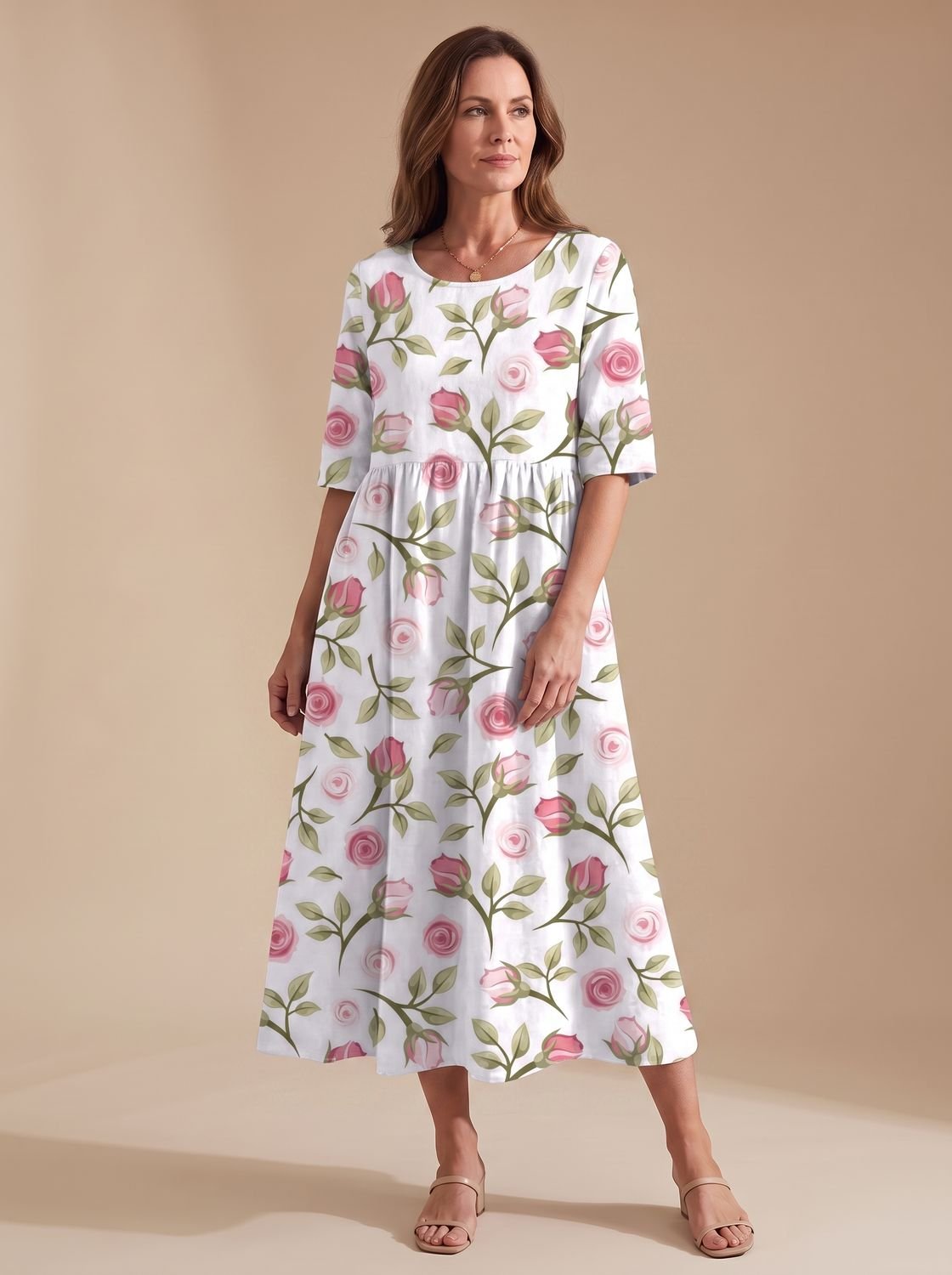 Women's Floral Embroidered Relaxed-Fit Occasion Dress
