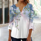 Women's Floral Long Sleeve Relaxed-Fit Henley Blouse