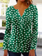 Women's Floral Long Sleeve Relaxed-Fit Henley Blouse
