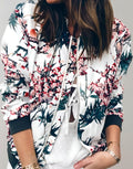 Women's All-Over Floral Print Zip Bomber with Side Pockets - White